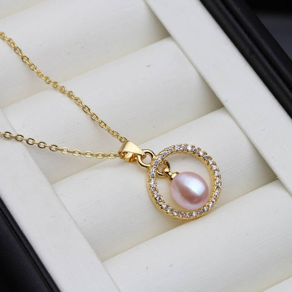 Genuine Freshwater Pearl & Simulated Diamond Eternity Necklace in Gold-3