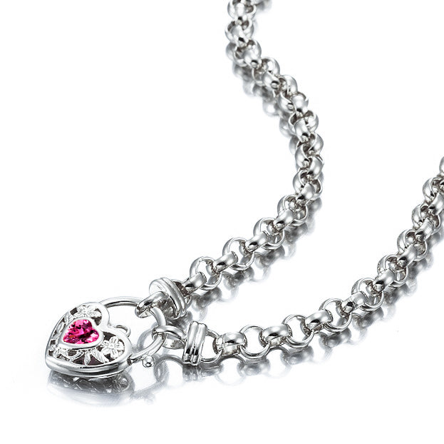 925 Sterling Silver Plated 6mm Belcher Chain Necklace with a Pink Filigree Locket - USA Made-0