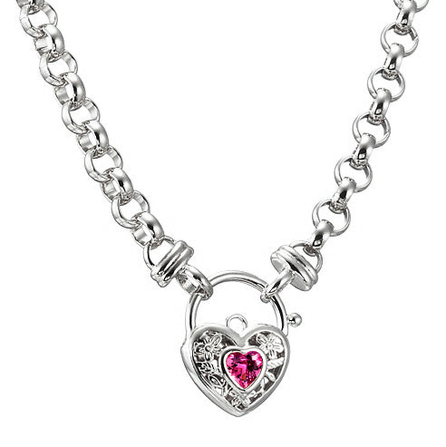 925 Sterling Silver Plated 6mm Belcher Chain Necklace with a Pink Filigree Locket - USA Made-1