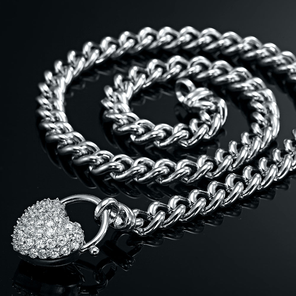 925 Sterling Silver Plated Euro Chain Necklace Featuring a Simulated Diamond Locket - USA Made-3