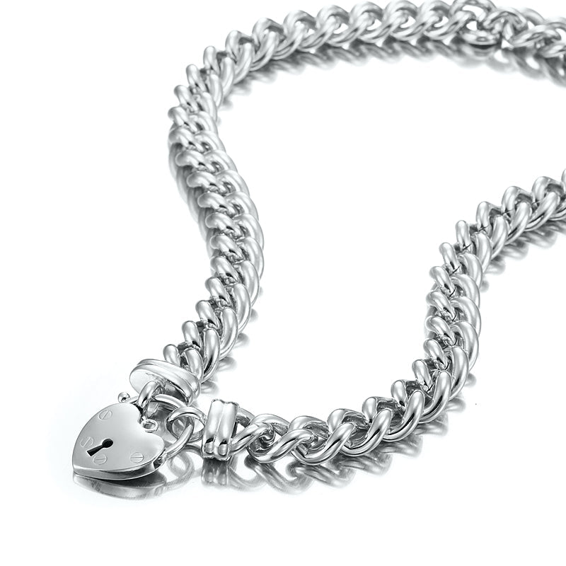 925 Sterling Silver Plated 12mm Euro Chain Necklace with a Small Plain Heart Locket - USA Made-1