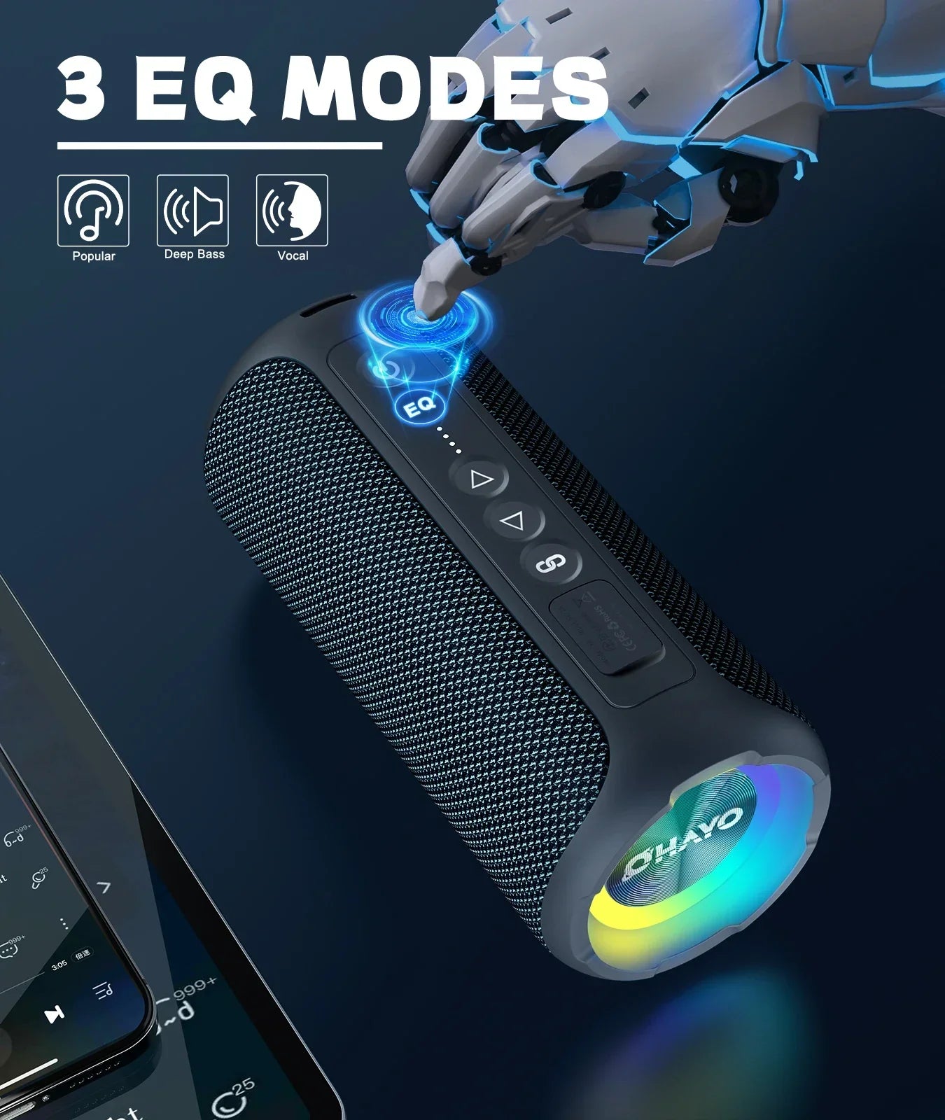 40W Waterproof Bluetooth Speaker with LED Light (Black)-4