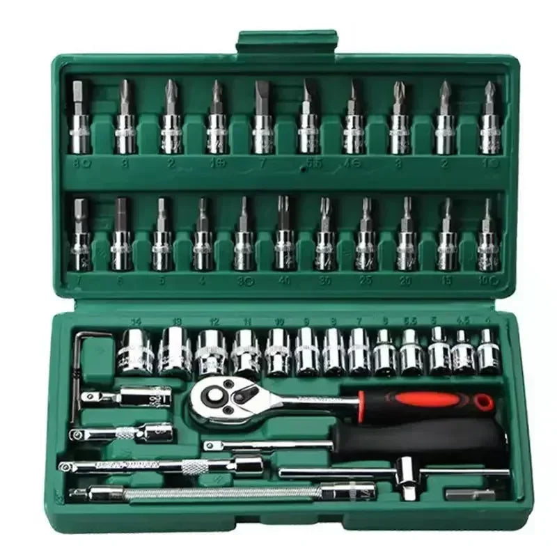 46 Piece Multi Purpose Tool Kit Comprehensive Hand Tool Set Green-0