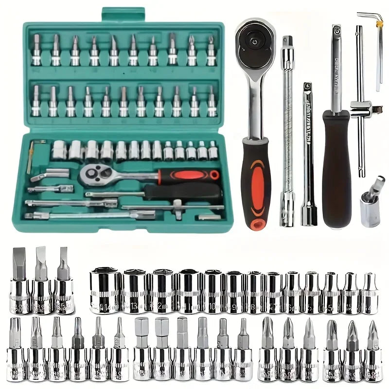 46 Piece Multi Purpose Tool Kit Comprehensive Hand Tool Set Green-1