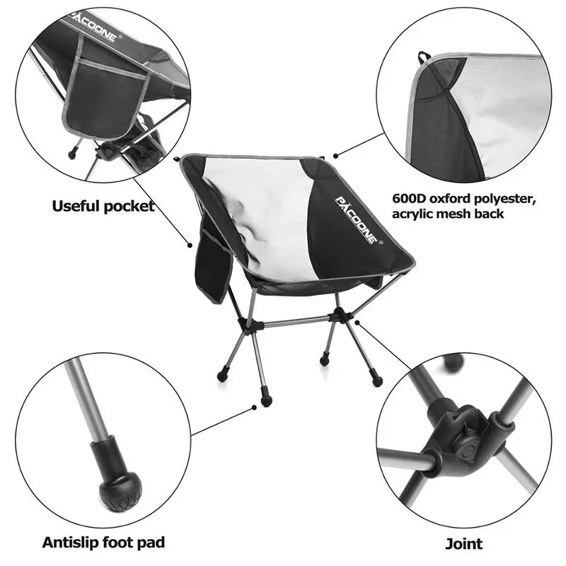Folding Aluminum Camping Chair Portable High-Load Outdoor Seat Black-4