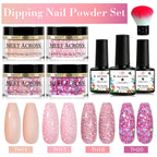 MEET ACROSS 5g Glitter Dipping Nail Powder Set Nude Pink Purple Dipping Nail System Kits No Need Lamp Saving Time DIY Nail Art
