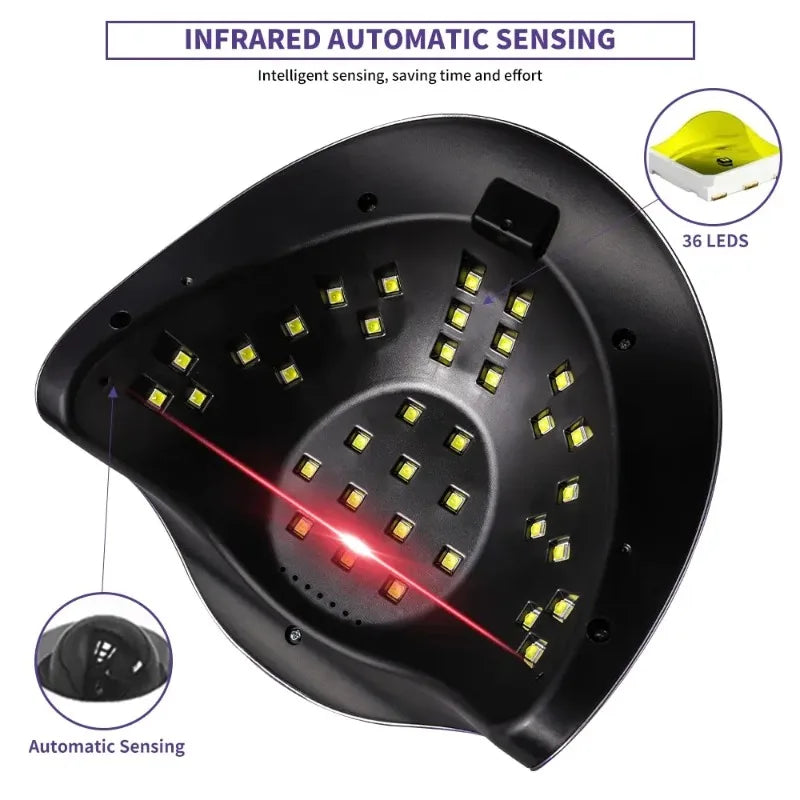 Professional UV LED Nail Lamp 216W Smart Sensor Gel Dryer - 36 LEDs Fast Curing Light for All Gels, Eye Care, No Dark Hands