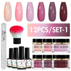 MEET ACROSS 5g Glitter Dipping Nail Powder Set Nude Pink Purple Dipping Nail System Kits No Need Lamp Saving Time DIY Nail Art