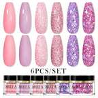 MEET ACROSS 5g Glitter Dipping Nail Powder Set Nude Pink Purple Dipping Nail System Kits No Need Lamp Saving Time DIY Nail Art