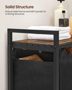 Laundry Hamper, Laundry Basket, Laundry Sorter with 3 Pull-Out and Removable Bags, Shelf, Metal Frame, 3 X 10 Gallons (38L), 36.4 X 13 X 28.4 Inches, Rustic Brown and Black UBLH301B01