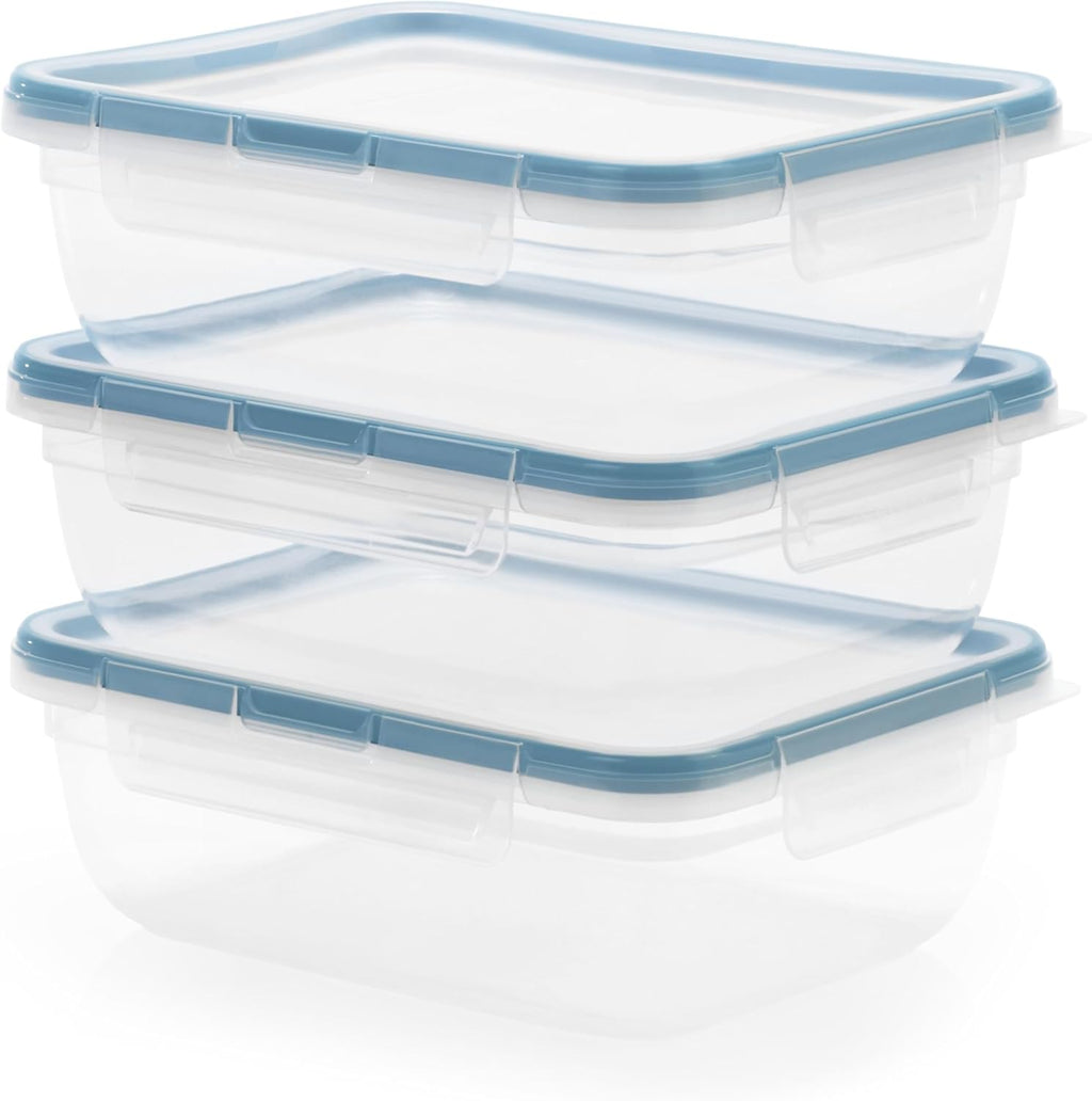 Total Solution 6 Piece Rectangle Plastic Food Storage Container Value Set, (3 X 8.5 Cup [2L] Containers with 3 X Tab Locking Lids) Opaque