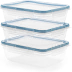 Total Solution 6 Piece Rectangle Plastic Food Storage Container Value Set, (3 X 8.5 Cup [2L] Containers with 3 X Tab Locking Lids) Opaque