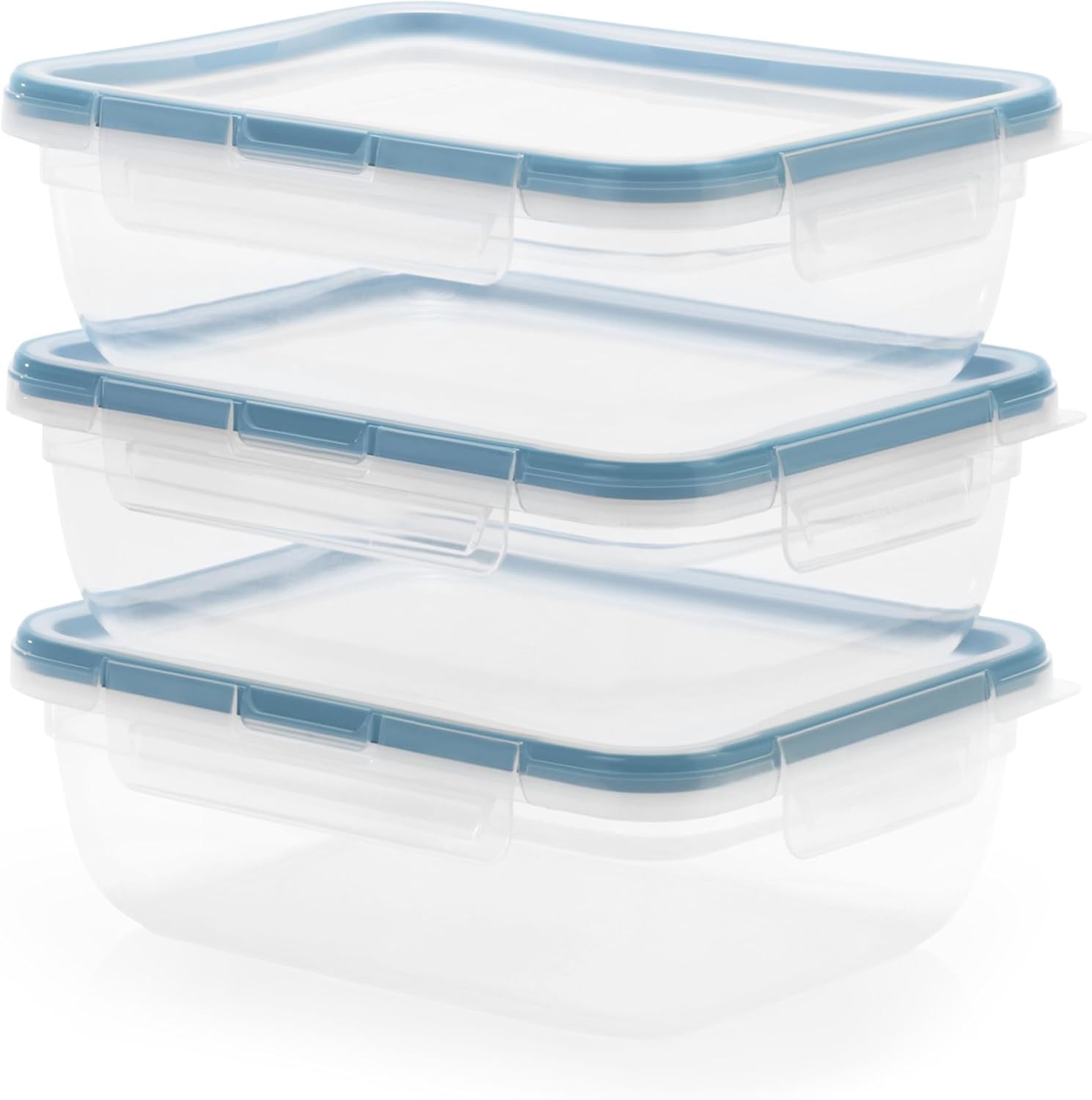 Total Solution 6 Piece Rectangle Plastic Food Storage Container Value Set, (3 X 8.5 Cup [2L] Containers with 3 X Tab Locking Lids) Opaque