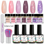 MEET ACROSS 5g Glitter Dipping Nail Powder Set Nude Pink Purple Dipping Nail System Kits No Need Lamp Saving Time DIY Nail Art
