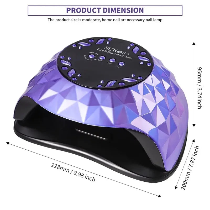 Professional UV LED Nail Lamp 216W Smart Sensor Gel Dryer - 36 LEDs Fast Curing Light for All Gels, Eye Care, No Dark Hands