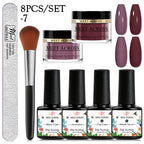MEET ACROSS 5g Glitter Dipping Nail Powder Set Nude Pink Purple Dipping Nail System Kits No Need Lamp Saving Time DIY Nail Art