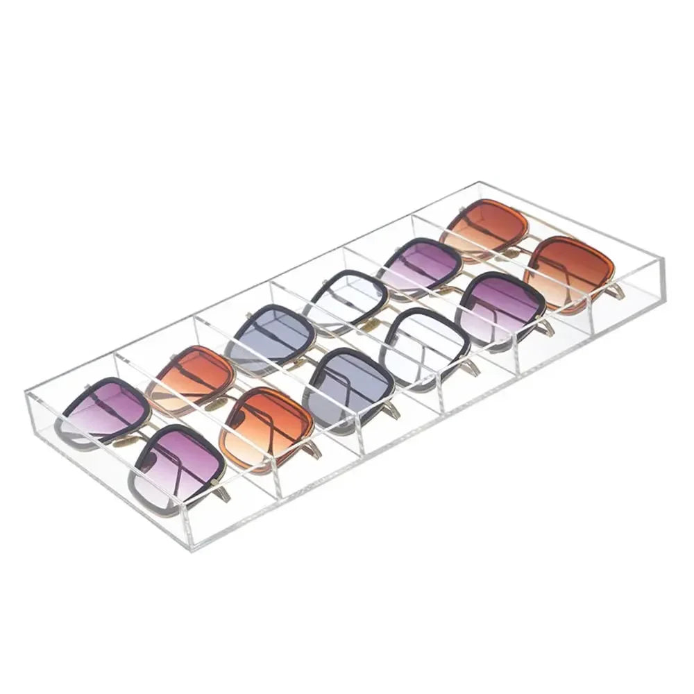 2 Pack Acrylic Sunglass Organizer, 6 Slot Eye Glasses Storage Holder Display Racks Stackable Eyewear Drawer Organizer Tray