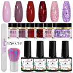 MEET ACROSS 5g Glitter Dipping Nail Powder Set Nude Pink Purple Dipping Nail System Kits No Need Lamp Saving Time DIY Nail Art