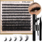 100D Volume Lash Cluster Kit - Natural Wispy Individual Eyelash Extensions (9-16mm) with DIY Application Tools, Lash Bond, and Seal