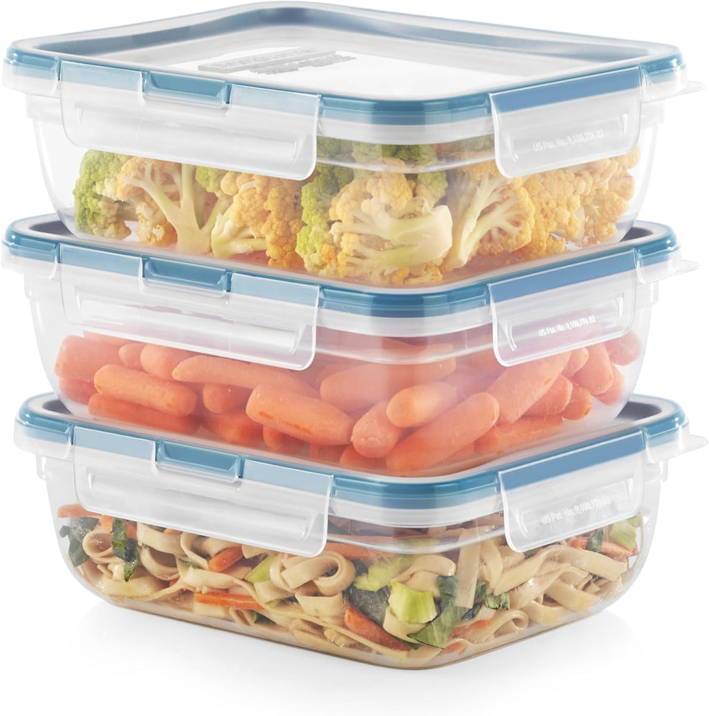 Total Solution 6 Piece Rectangle Plastic Food Storage Container Value Set, (3 X 8.5 Cup [2L] Containers with 3 X Tab Locking Lids) Opaque