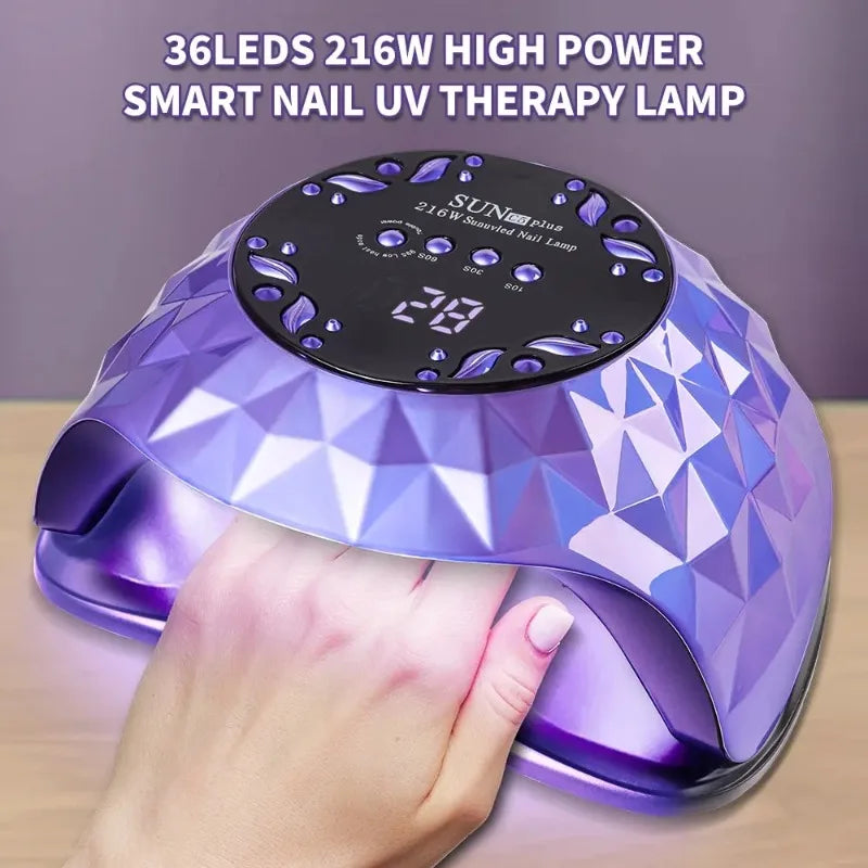 Professional UV LED Nail Lamp 216W Smart Sensor Gel Dryer - 36 LEDs Fast Curing Light for All Gels, Eye Care, No Dark Hands