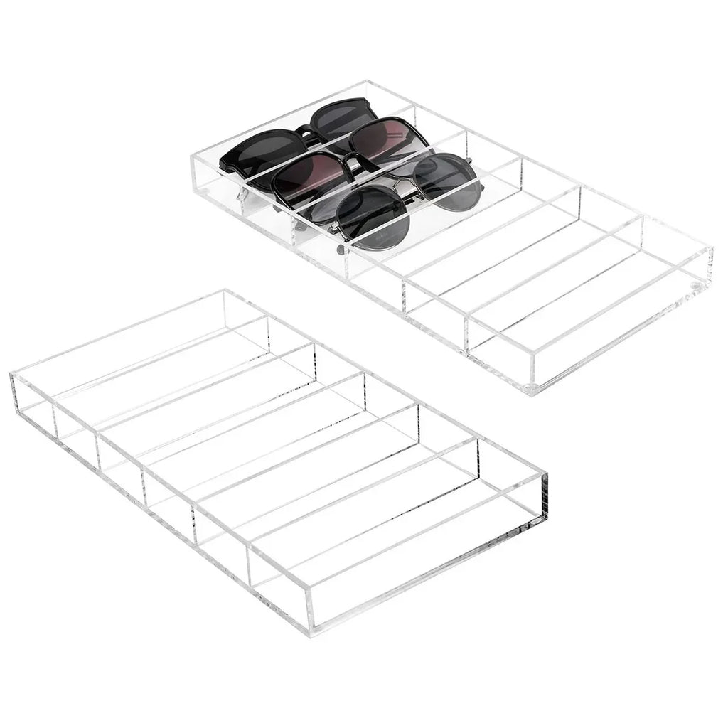 2 Pack Acrylic Sunglass Organizer, 6 Slot Eye Glasses Storage Holder Display Racks Stackable Eyewear Drawer Organizer Tray