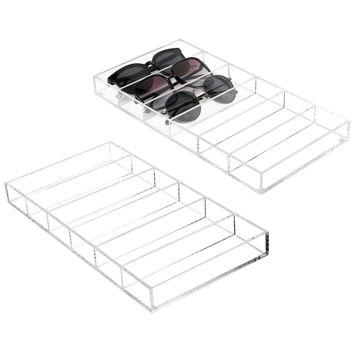 2 Pack Acrylic Sunglass Organizer, 6 Slot Eye Glasses Storage Holder Display Racks Stackable Eyewear Drawer Organizer Tray