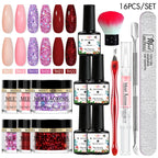 MEET ACROSS 5g Glitter Dipping Nail Powder Set Nude Pink Purple Dipping Nail System Kits No Need Lamp Saving Time DIY Nail Art
