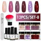 MEET ACROSS 5g Glitter Dipping Nail Powder Set Nude Pink Purple Dipping Nail System Kits No Need Lamp Saving Time DIY Nail Art