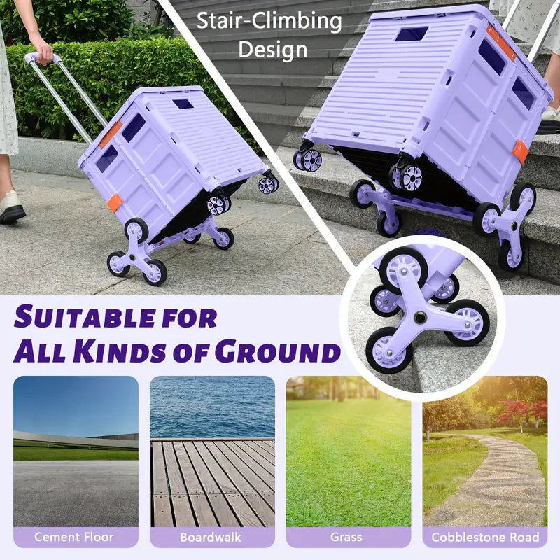 Portable Folding Cart with Stair Climbing Wheels- Purple-3
