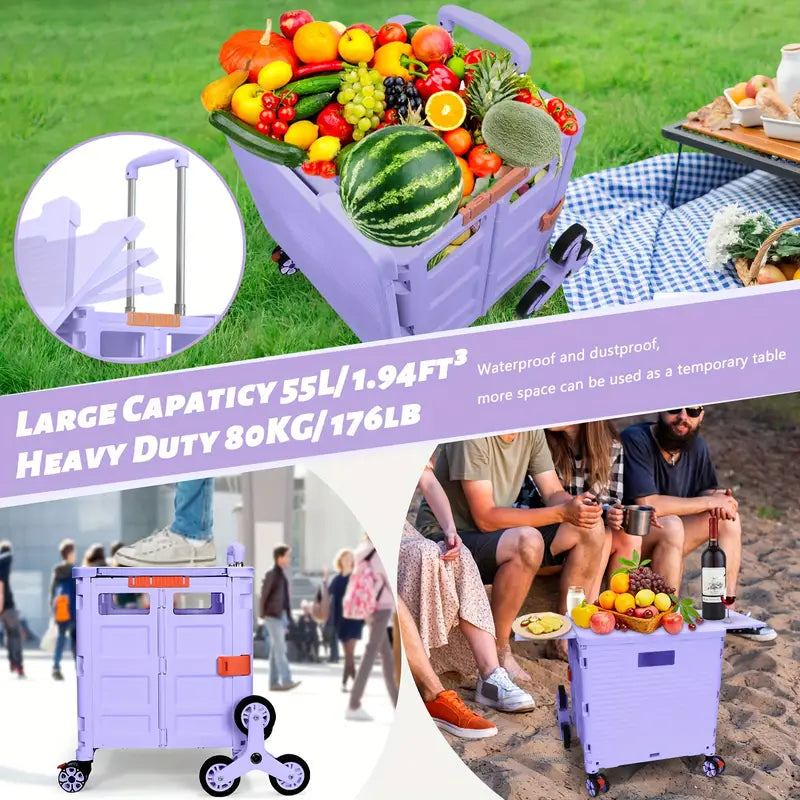 Portable Folding Cart with Stair Climbing Wheels- Purple-2
